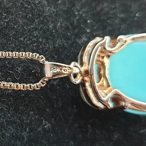 18K Gold Plated Amazonite Cabochon White Crystal Pendant 925 Silver Necklace - Picture 5 of 11